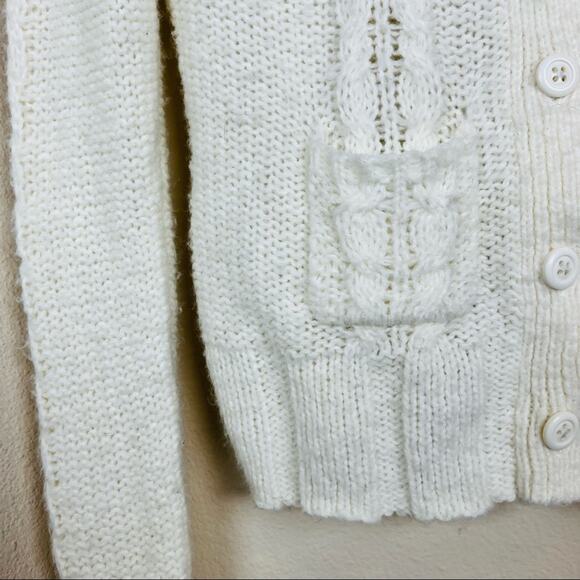 FOSSIL Ivory Knit Pocket Classic Cardigan Juniors MEDIUM Sweater Woolblend - Picture 4 of 7